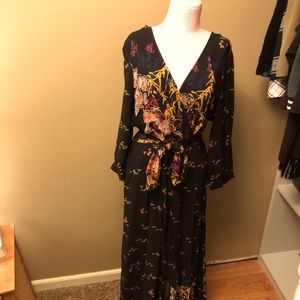 Anthropologie Floral Long Sleeve V-Neck Jumpsuit - size 12
